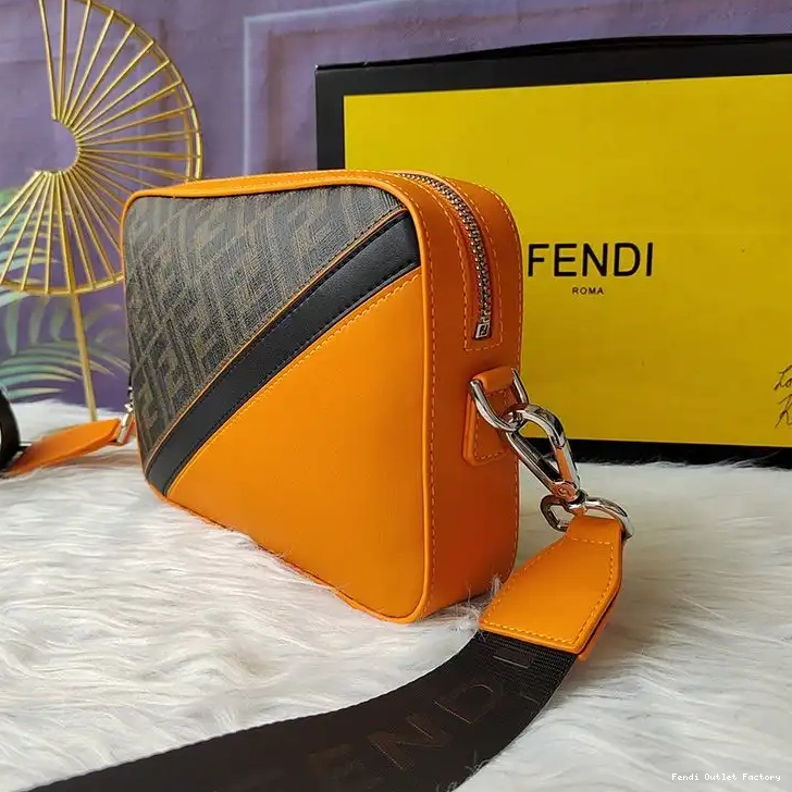 Cheap HOT Case FF Compact Fendi In Orange Camera Motif Fabric Brown 0517